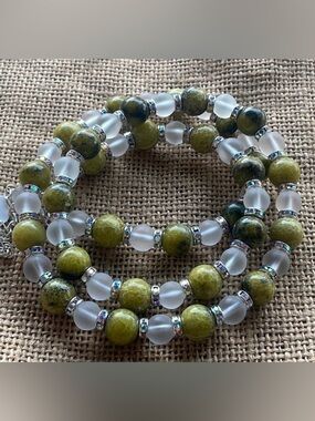 Serpentine Stone Glass Beads Crystal spacers adjustable necklace healing